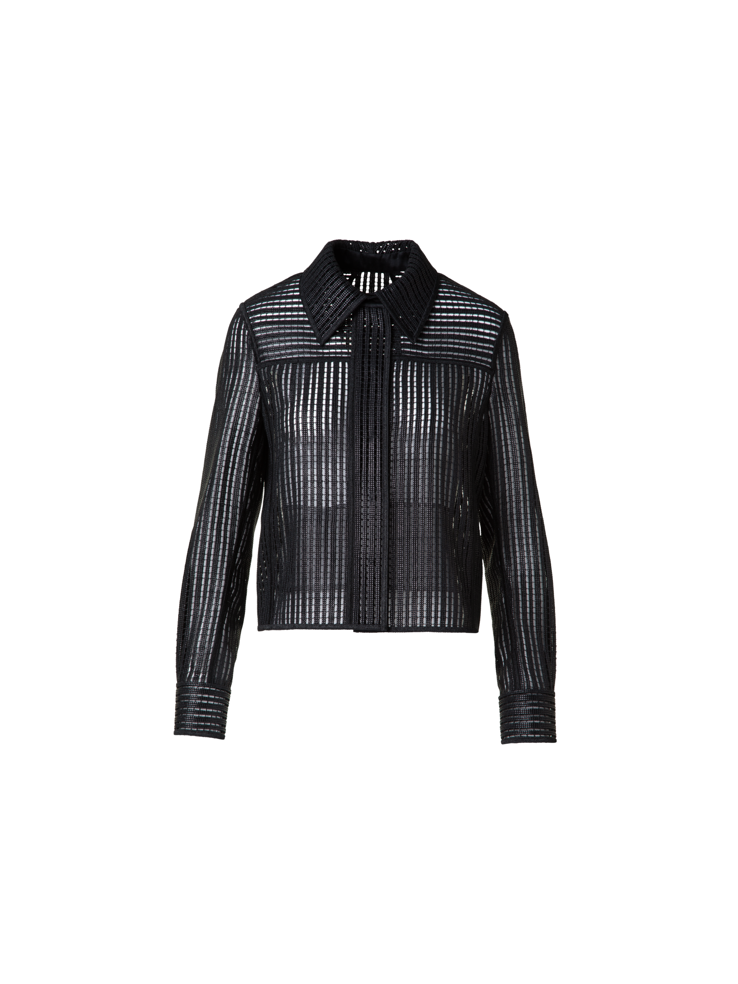 Designer Shirt Jacket with Stripes Embroidery - black