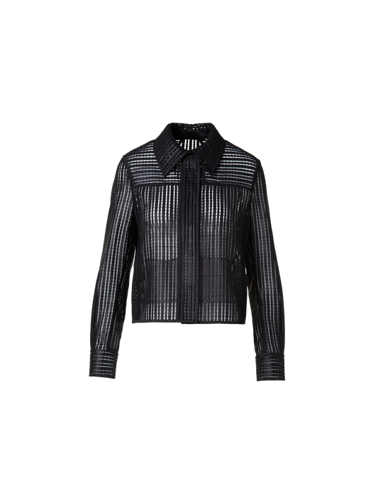Designer Shirt Jacket with Stripes Embroidery - black