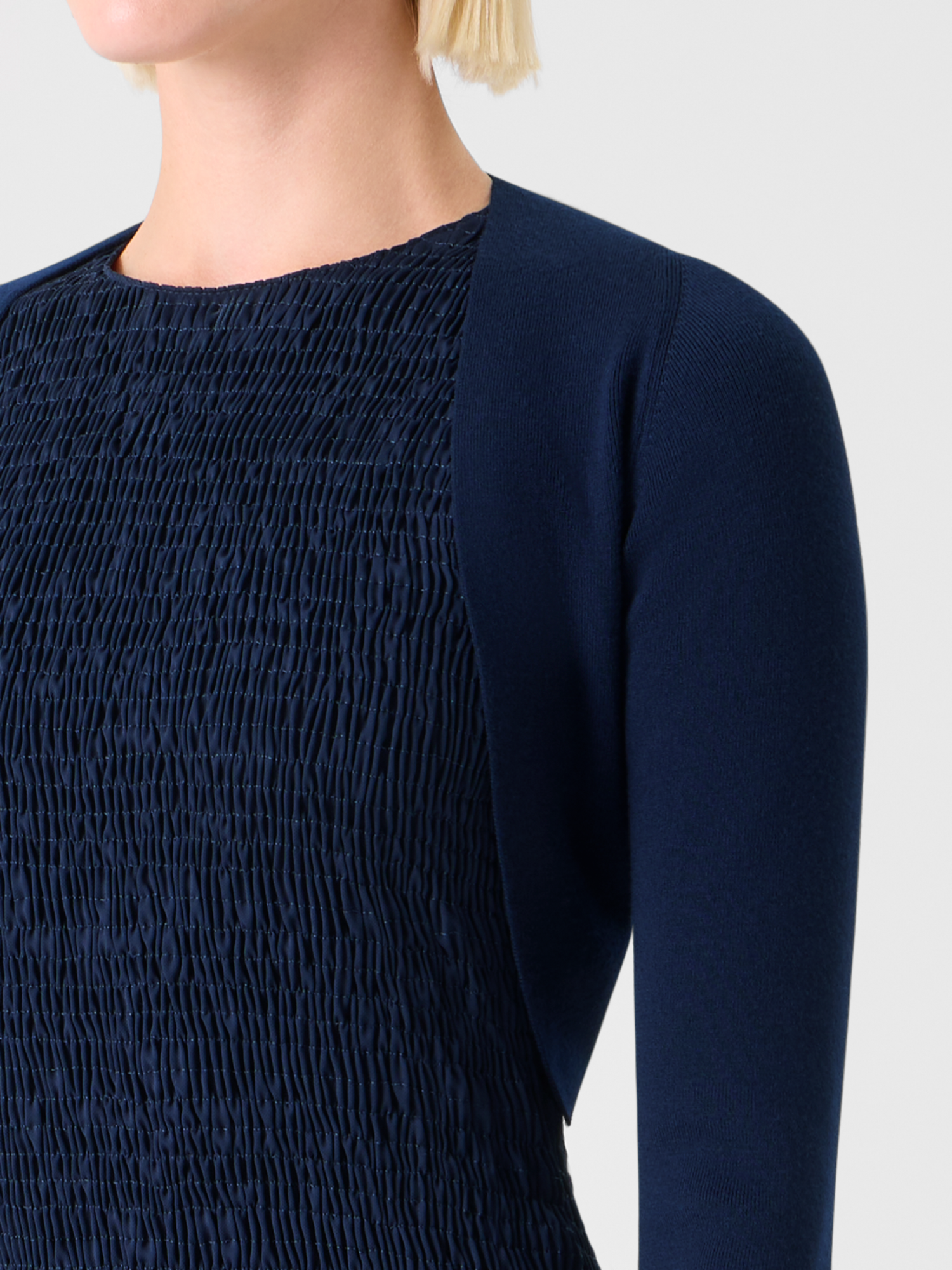 Designer Merino Wool Cropped Bolero Cardigan - navy - blue 