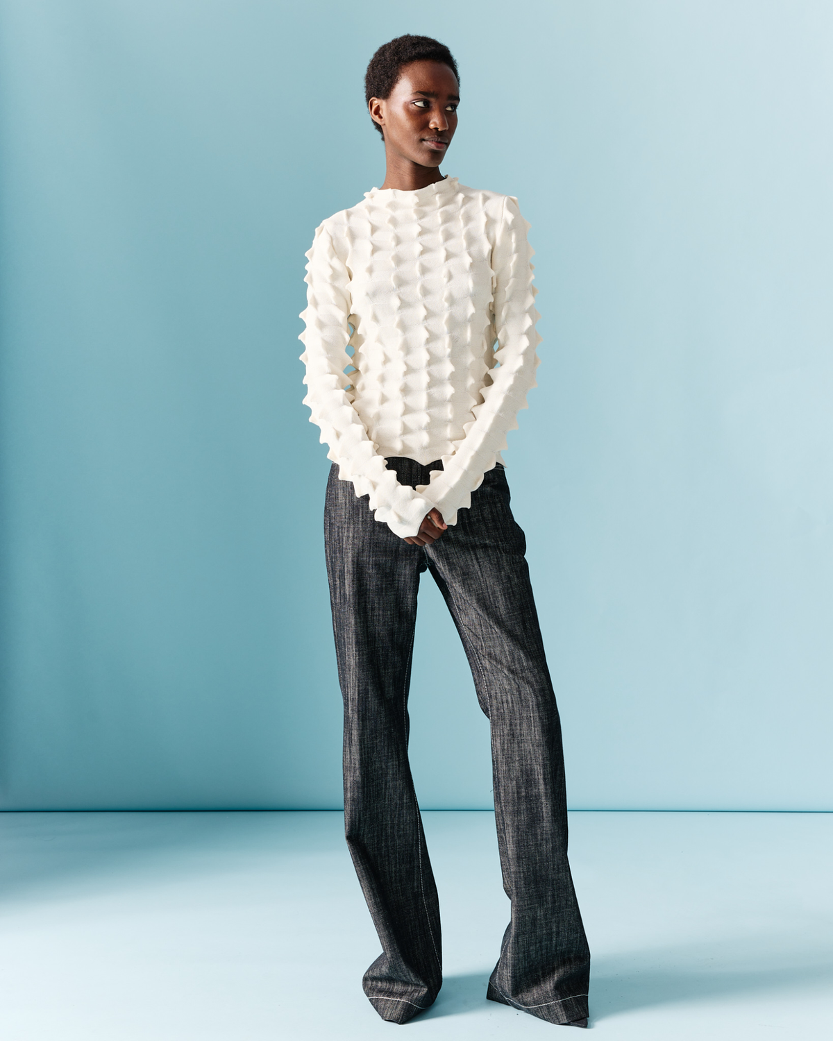 Designer Sweater with 3D Sail Look - neutral - ecru - white #editorial