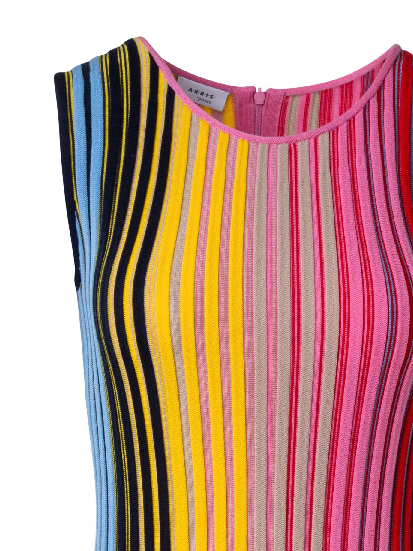 Designer Sleeveless Merino Wool Knit Rib Dress - multicolor