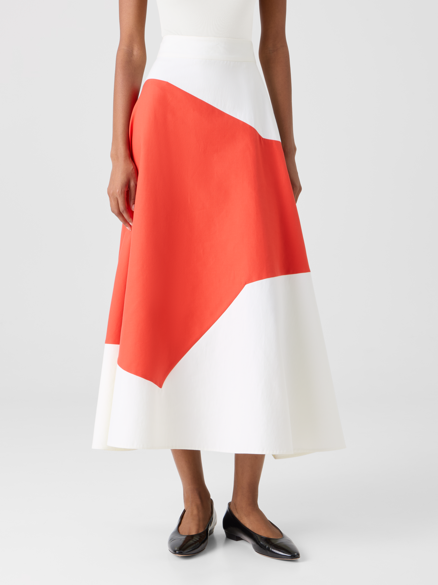 Designer Flared Midi Skirt with Polygon Patchwork - multicolor 