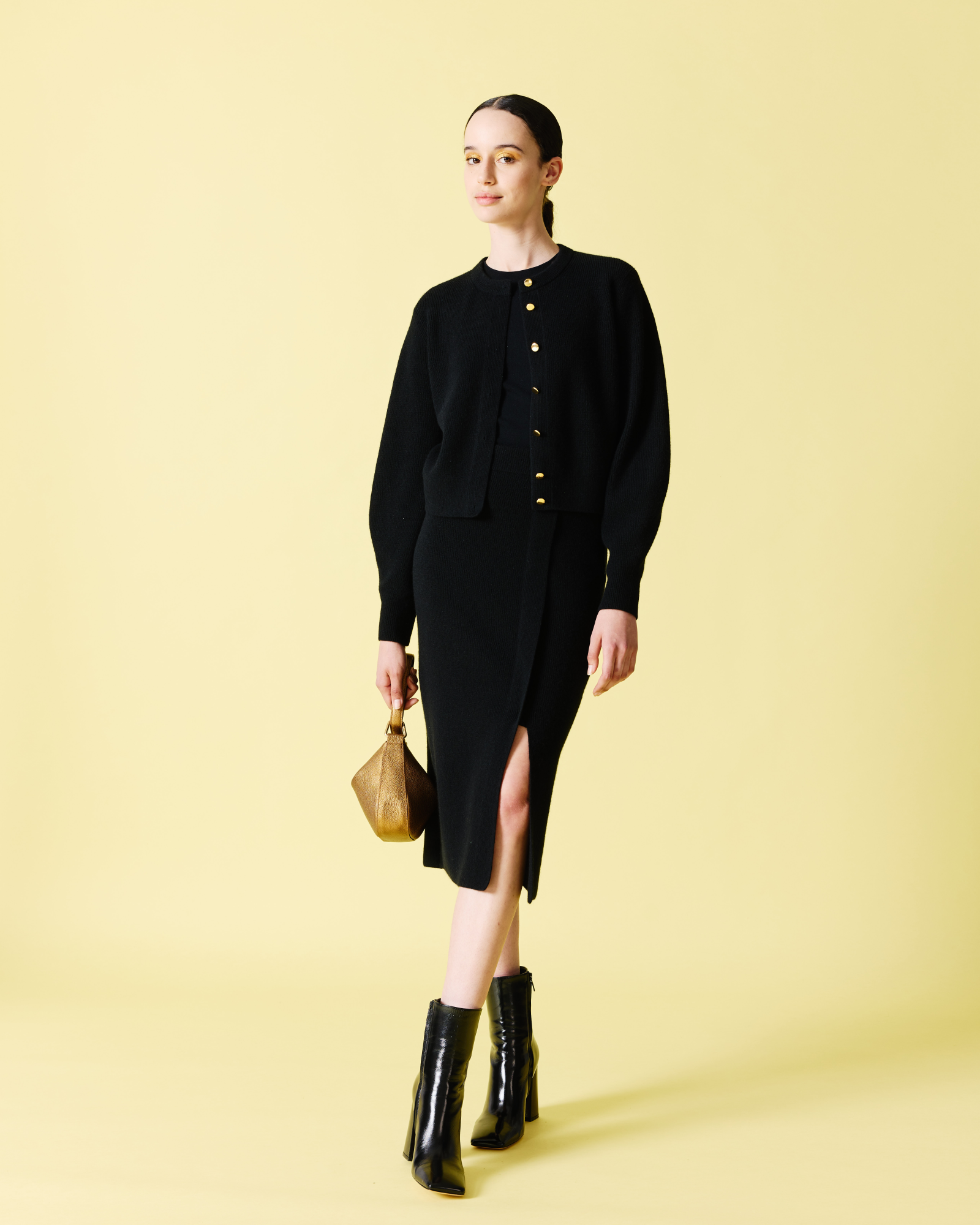 Designer Ribbed Cashmere Knit Skirt - black 