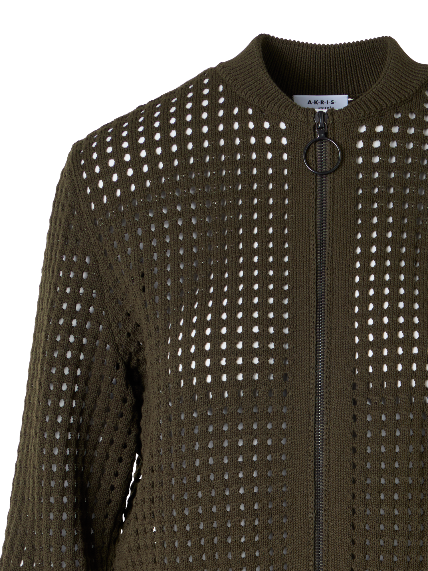 Designer Long-Sleeve Chunky Cotton Mesh Knit Cardigan - green