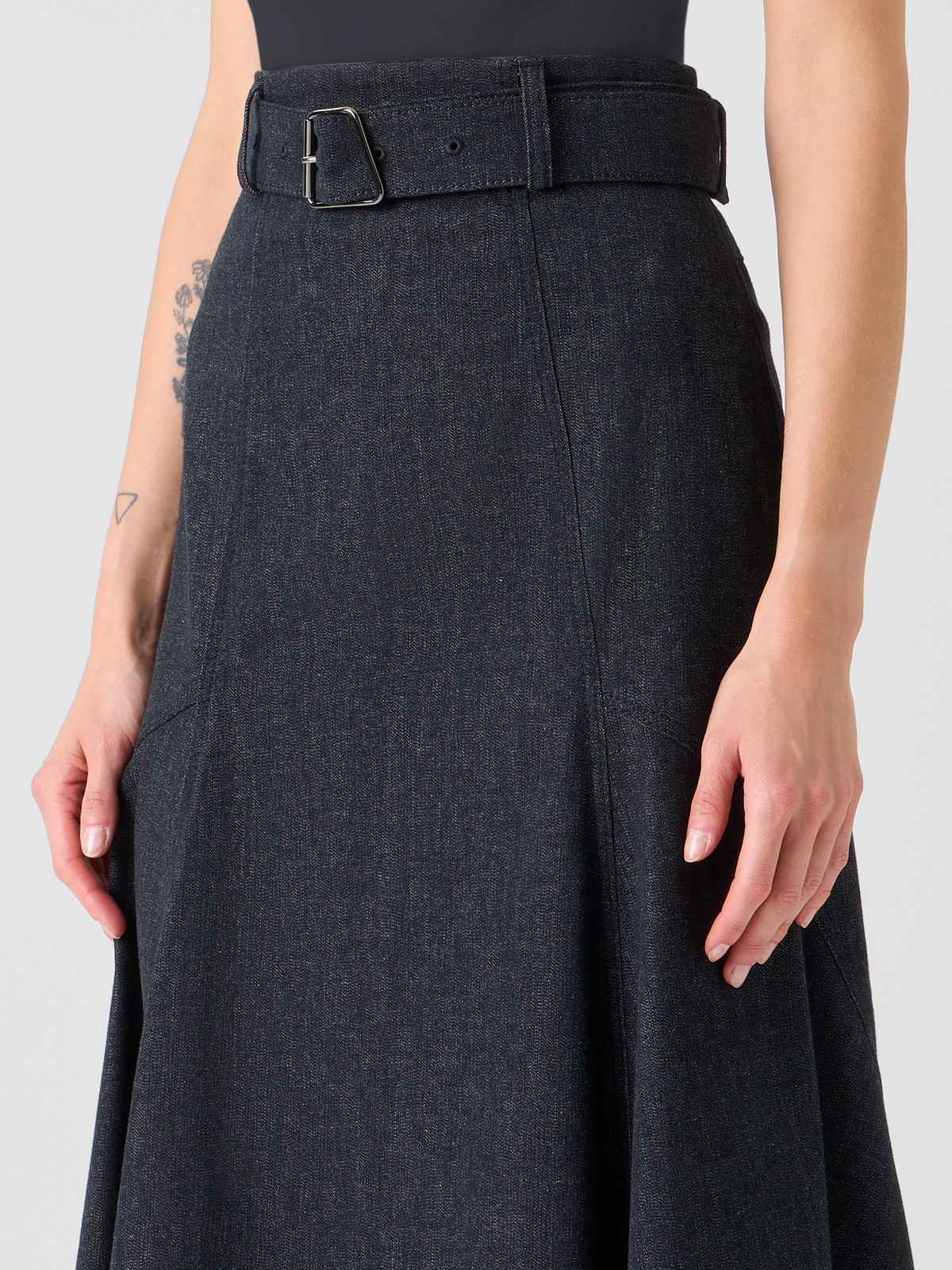 Designer Denim A-line Midi Skirt - black #editorial