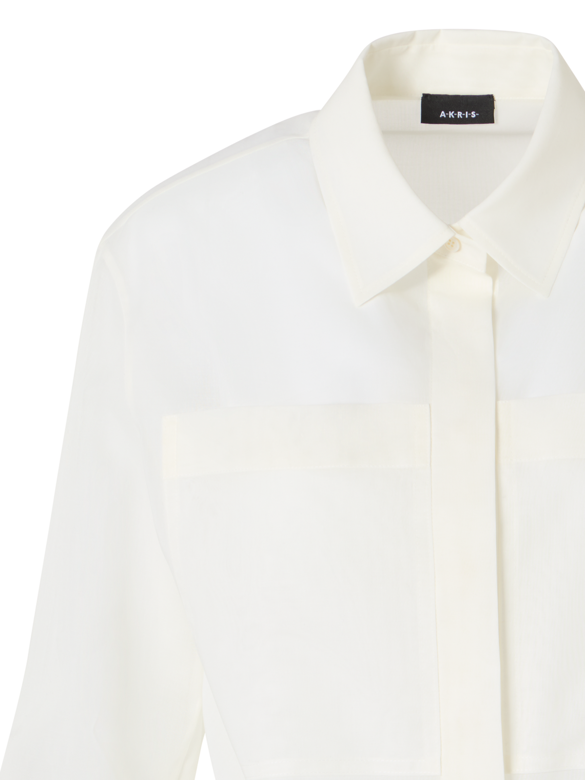 Designer Long-Sleeve Cotton Voile Blouson Shirt - ecru