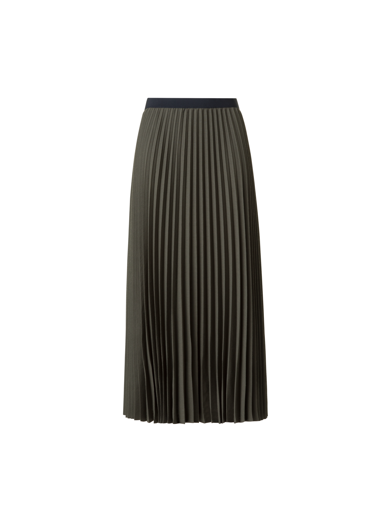 Designer Midi Pleated Skirt in Wool Blend - neutral - green