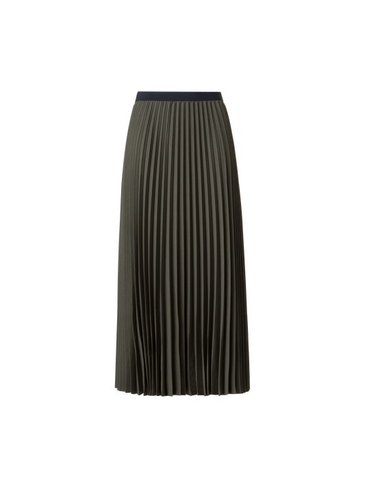 Designer Midi Pleated Skirt in Wool Blend - neutral - green