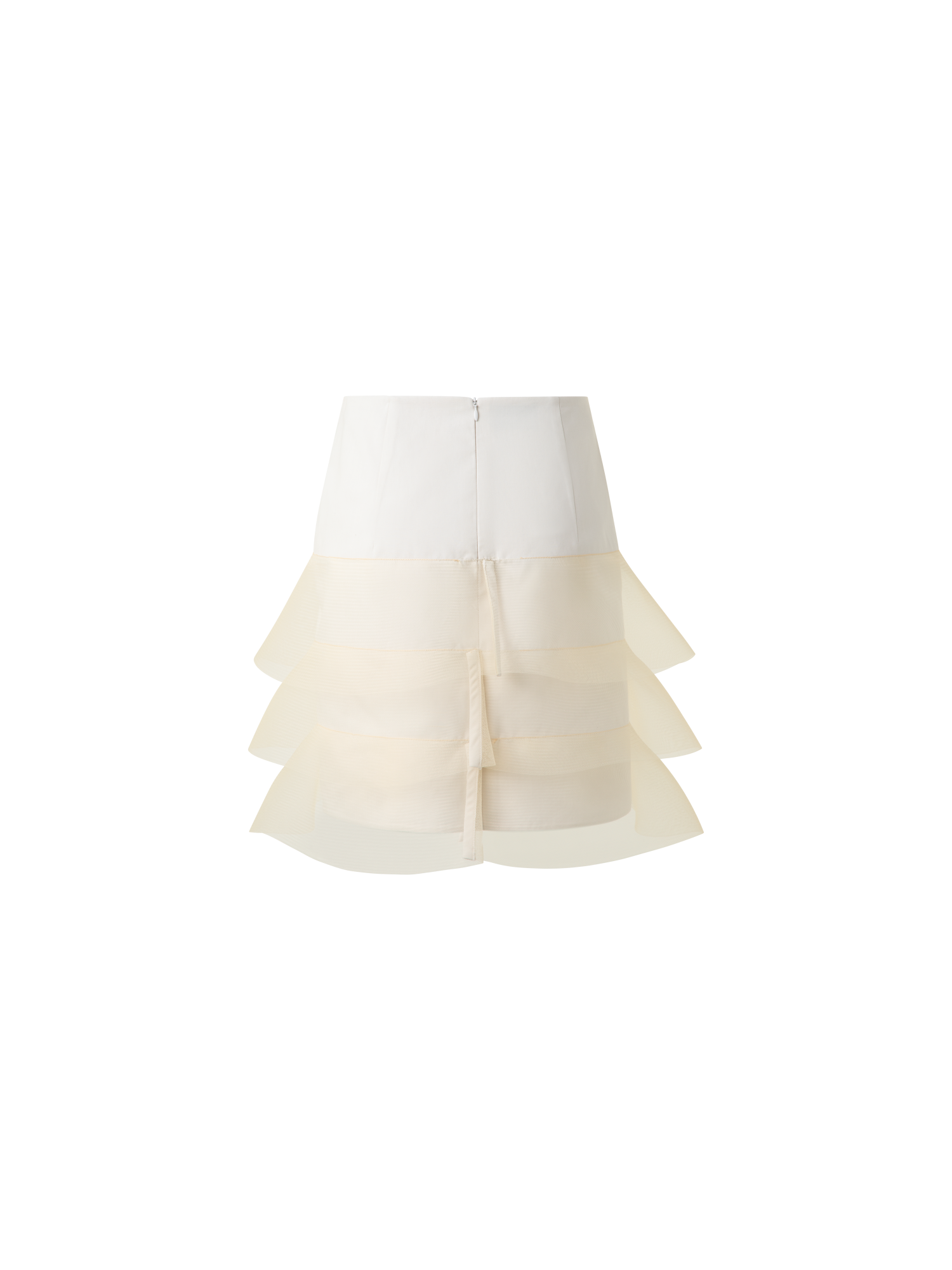 Designer Short Pencil Skirt with Tulle Waves - neutral - ecru - white