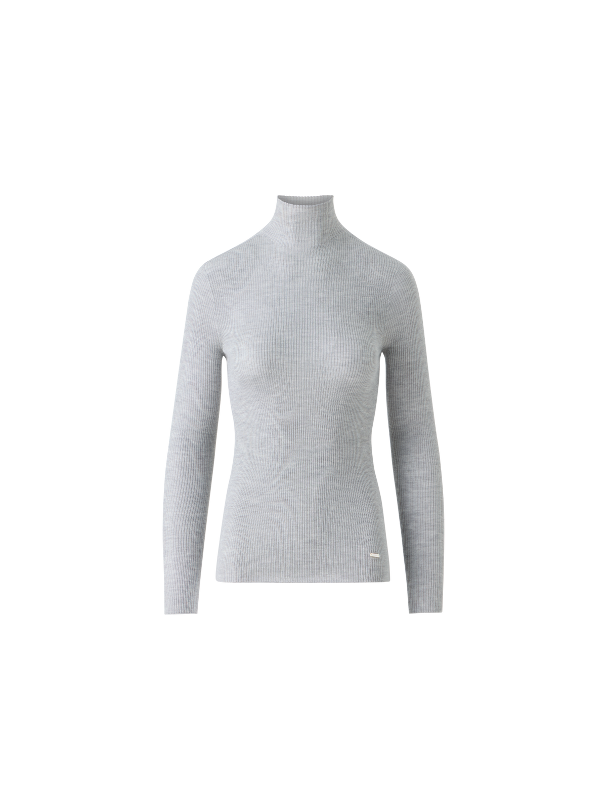 Designer Fine Rib Cashmere Silk Mock Neck Pullover - grey - neutral