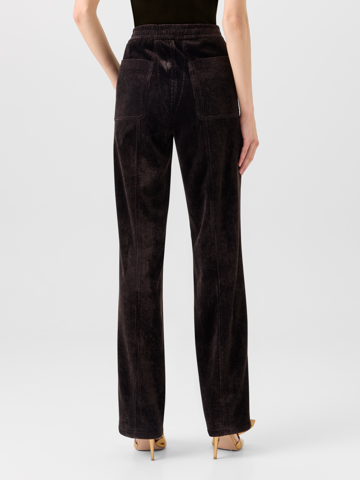 Designer Pants with Elastic Waist in Viscose Corduroy - brown 