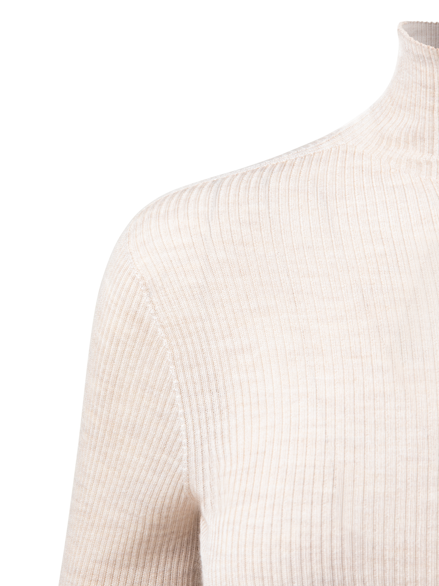 Designer Fine Rib Cashmere Silk Mock Neck Pullover - neutral - pastel - beige