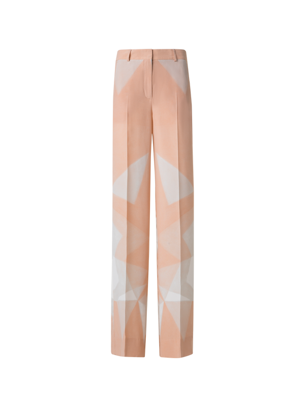 Designer Wide Straight Silk Pants with Chiaroscuro Print - pastel - multicolor - pink