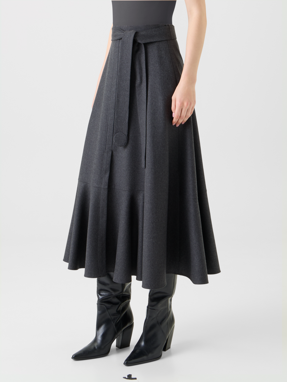 Designer Long Boho Wool Flannel Flared Skirt - neutral - grey #editorial