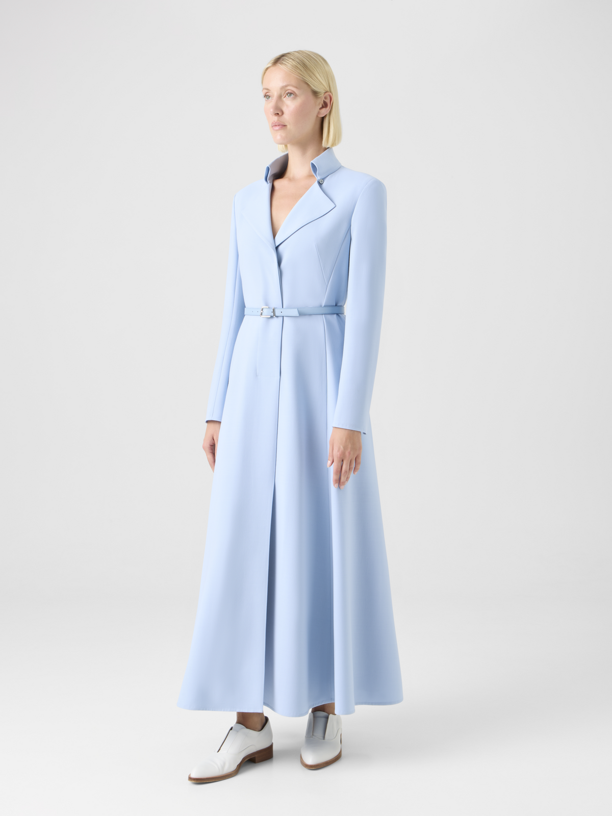 Designer Wool Double-Face Midi Dress with Belt - blue #editorial
