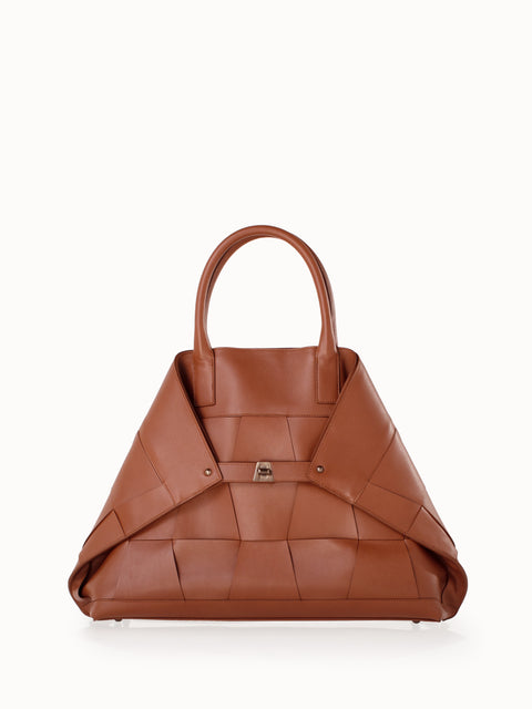 Medium Ai Messenger Bag in Braided Leather Trapezoids