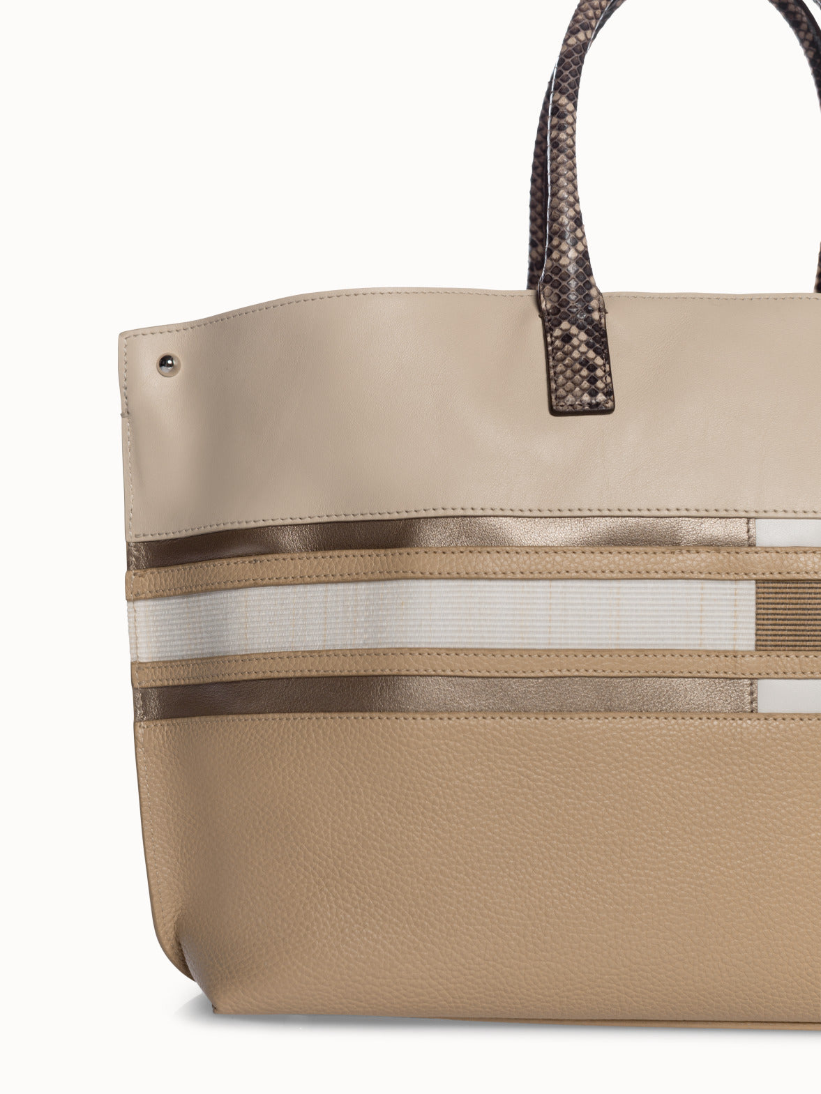 Small Shoulder Tote Bag with Stripes Details - brown - beige