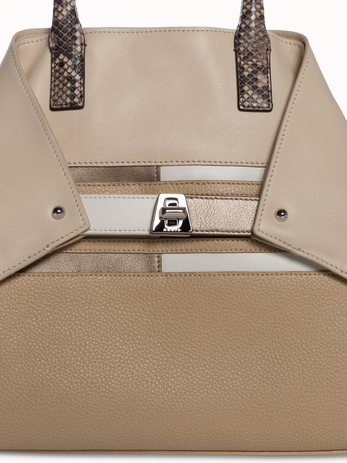 Small Shoulder Tote Bag with Stripes Details - brown - beige