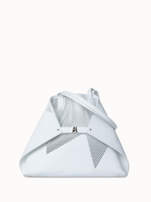 medium shoulder bag in Lasercut Kinderstern - white