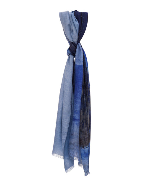 Scarf in Cashmere and Silk with Chefchaouen Wood Door Print