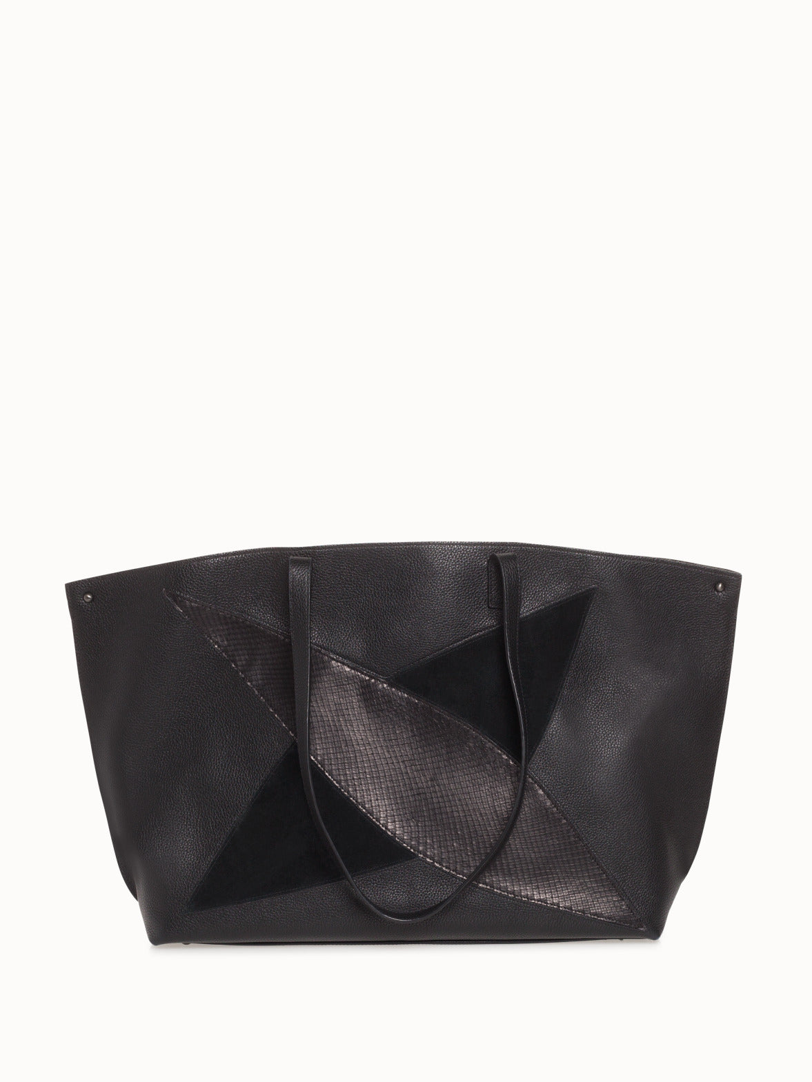 Medium Leather Handbag with Python Leather and Suede Diamond Pattern - black
