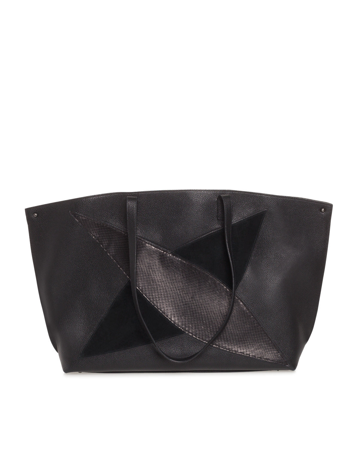 Medium Leather Handbag with Python Leather and Suede Diamond Pattern - black