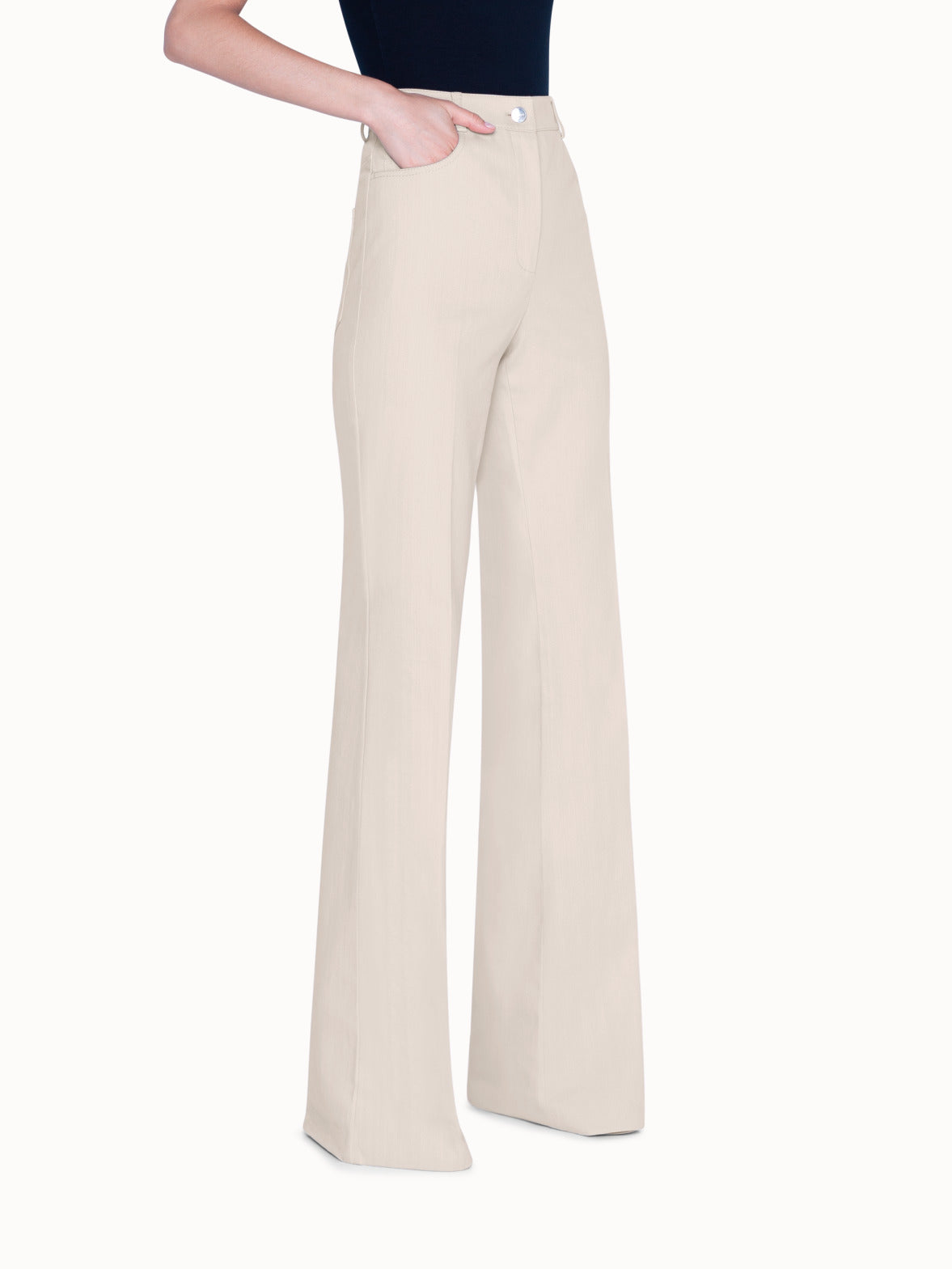 Beige Flare Pants Mid Rise