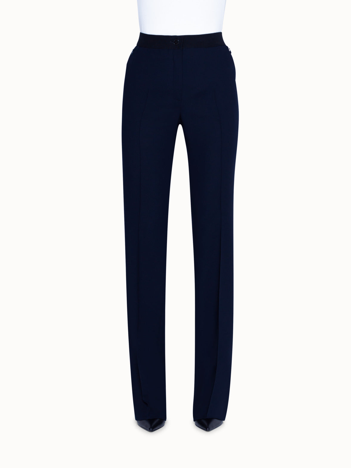 Straight high waist trousers with belt · Black, Navy Blue · Dressy