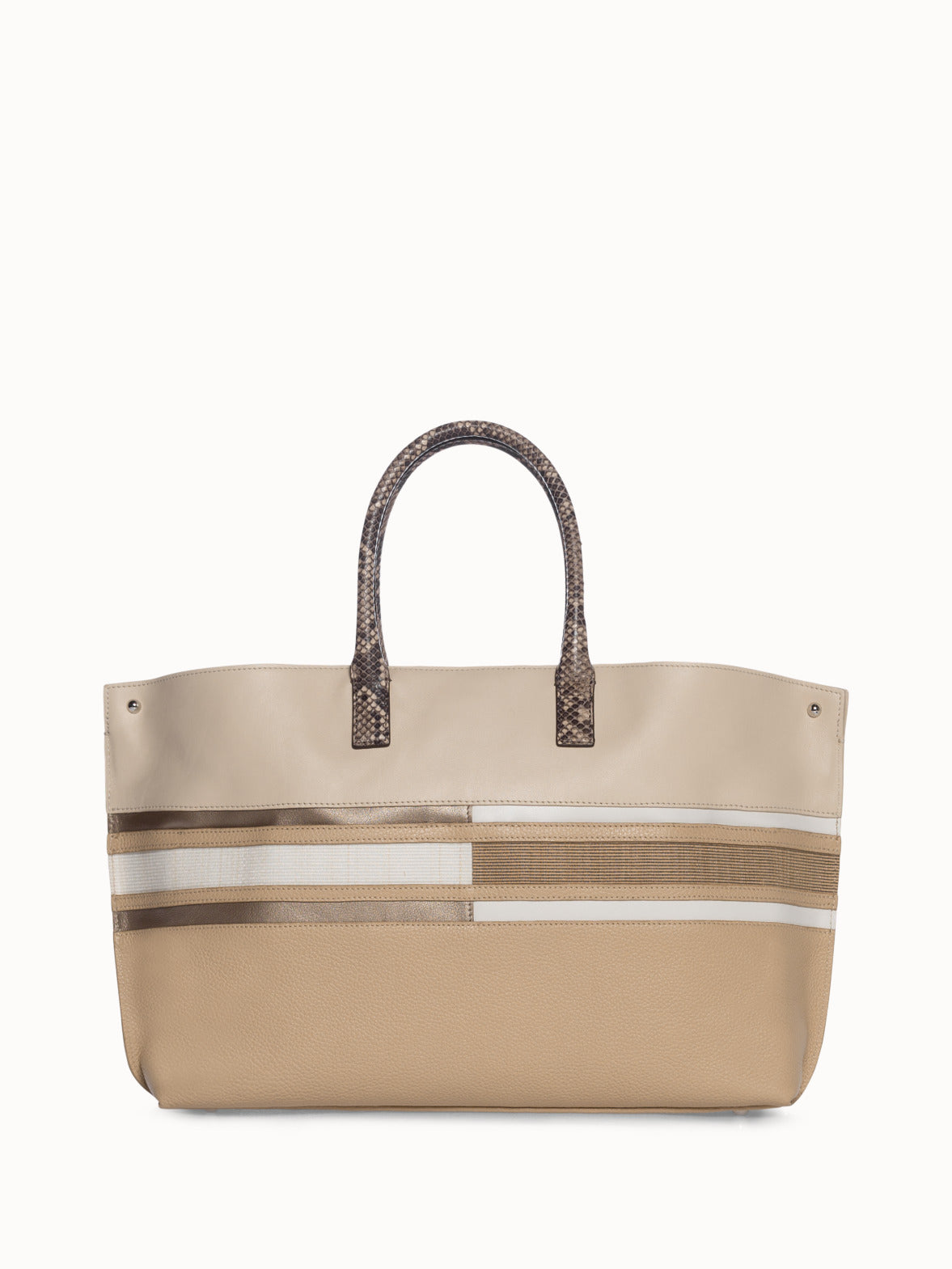 Small Shoulder Tote Bag with Stripes Details - brown - beige