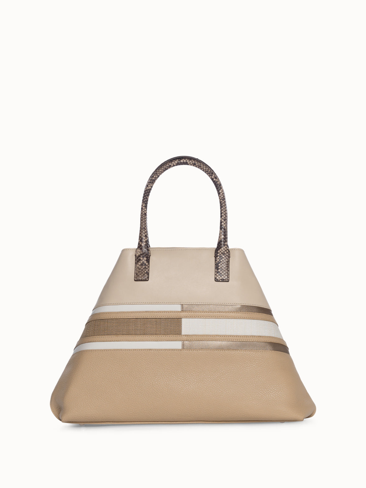Small Shoulder Tote Bag with Stripes Details - brown - beige