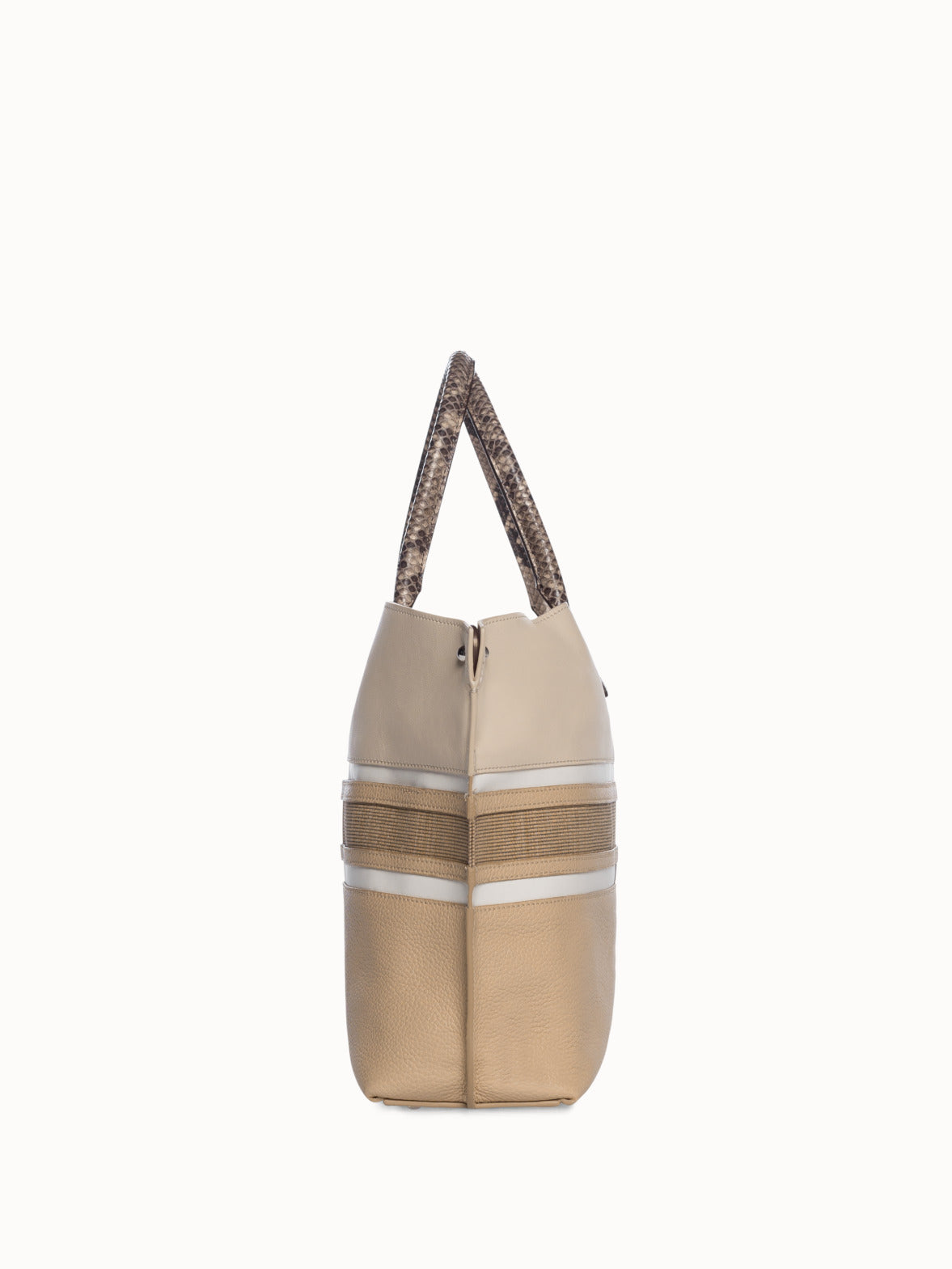 Small Shoulder Tote Bag with Stripes Details - brown - beige