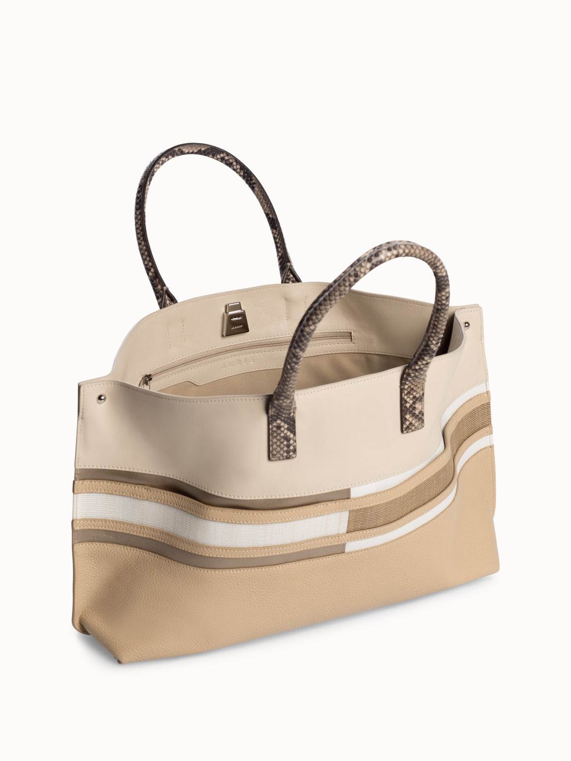 Small Shoulder Tote Bag with Stripes Details - brown - beige
