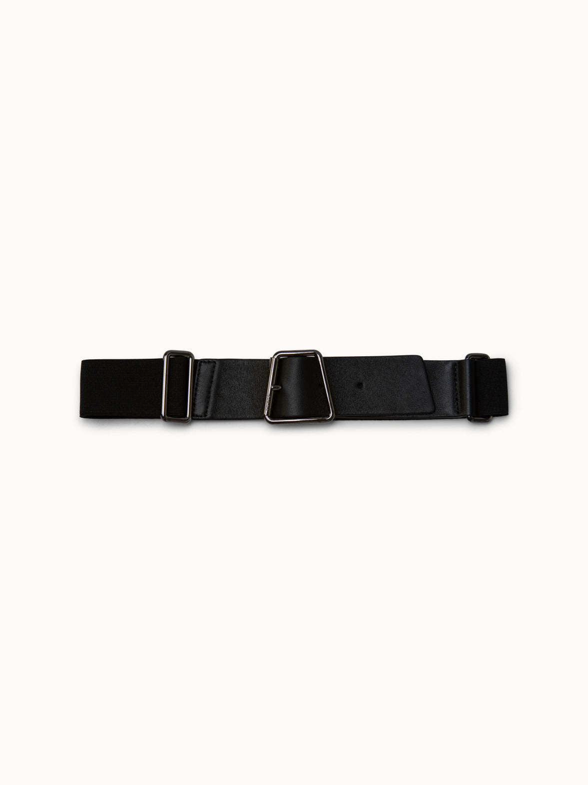 Leather and Elastic Belt with Trapezoid Buckle - black