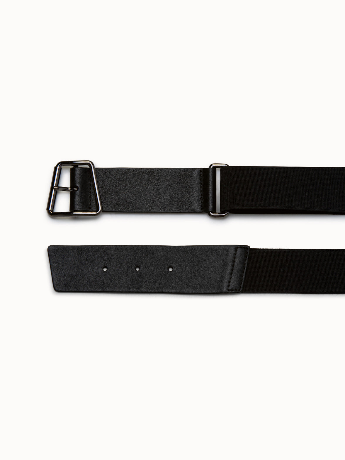 Leather and Elastic Belt with Trapezoid Buckle - black