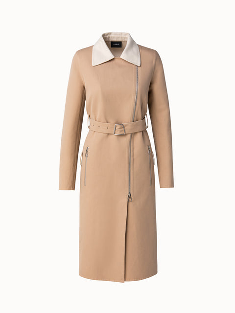 Cotton Silk Double Face Two-Tone Belted Trench Coat