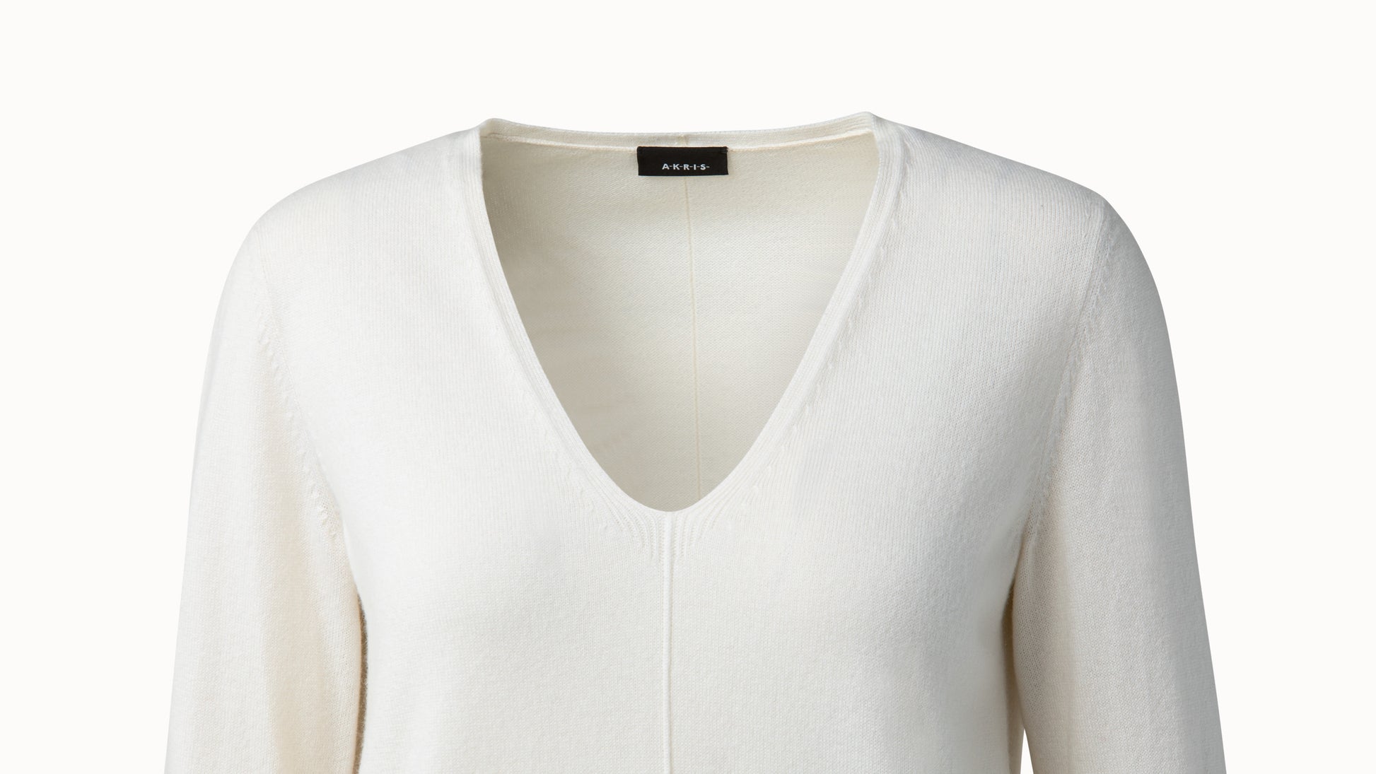 Cashmere V-Neck Knit Pullover - white - ecru