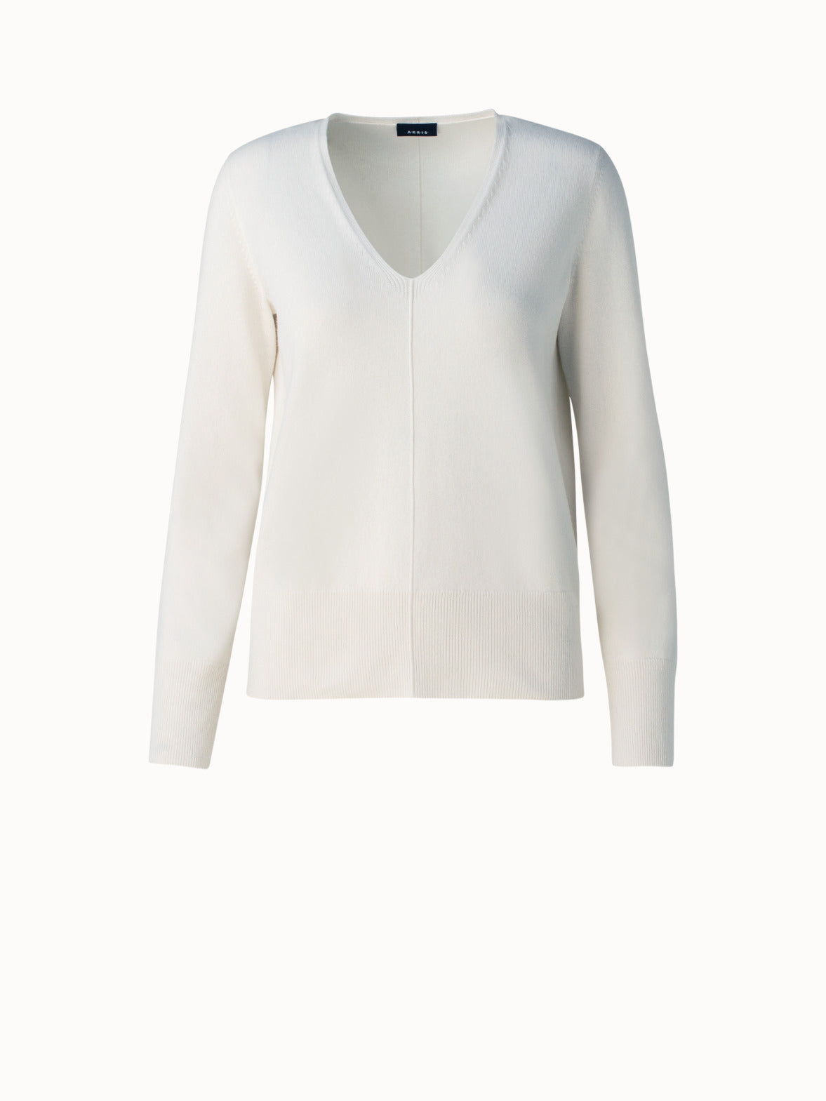 Cashmere V-Neck Knit Pullover - white - ecru