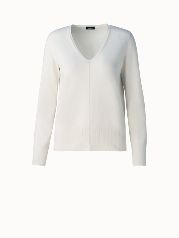 Cashmere V-Neck Knit Pullover - white - ecru