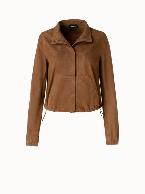 Cropped Suede Leather Drawstring Jacket