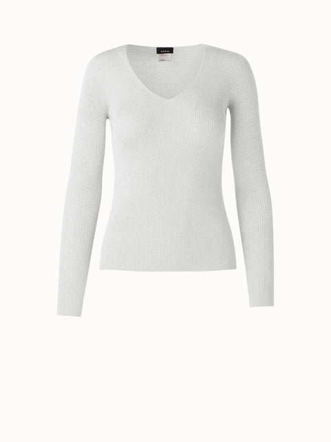 Ribbed V-Neck Cotton Silk Sweater
