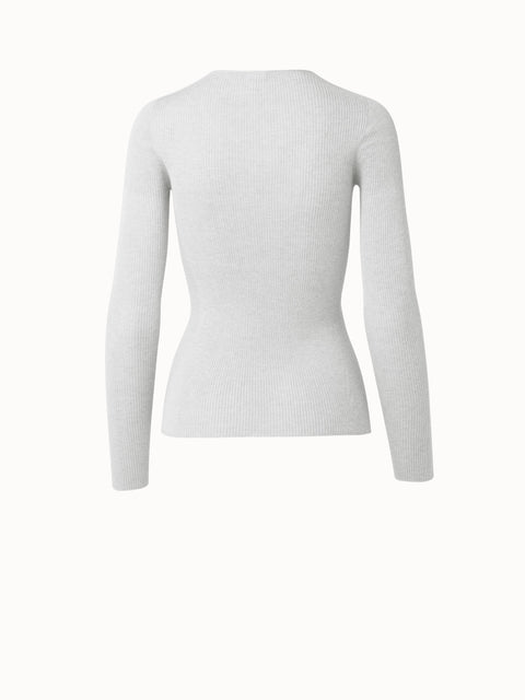 Ribbed V-Neck Cotton Silk Sweater