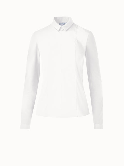 Fitted Cotton Jersey Collared Blouse