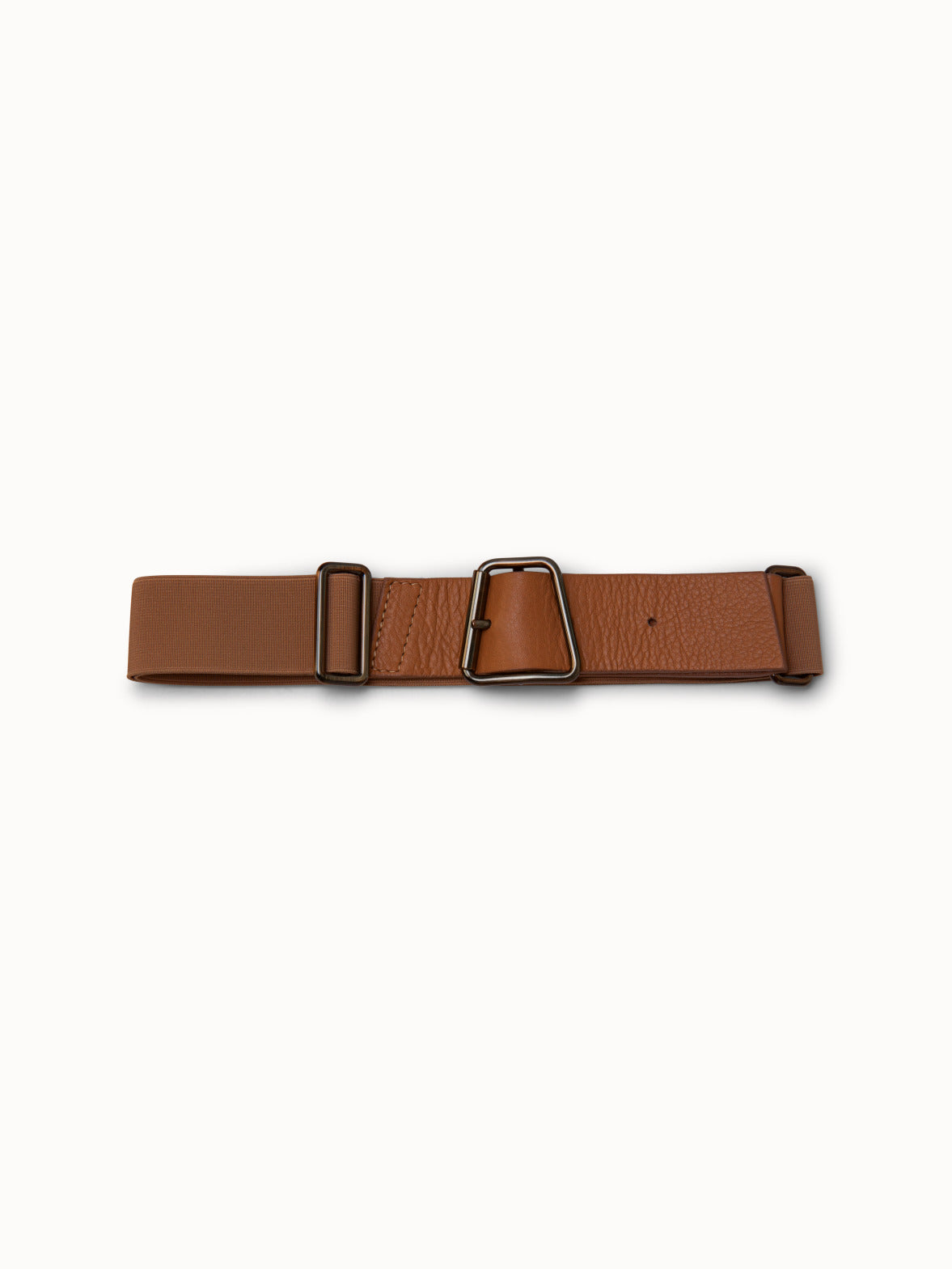 Leather and Elastic Belt with Trapezoid Buckle - brown