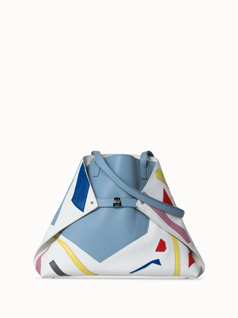 Medium Leather Handbag with Colorful Geometric Cut-outs