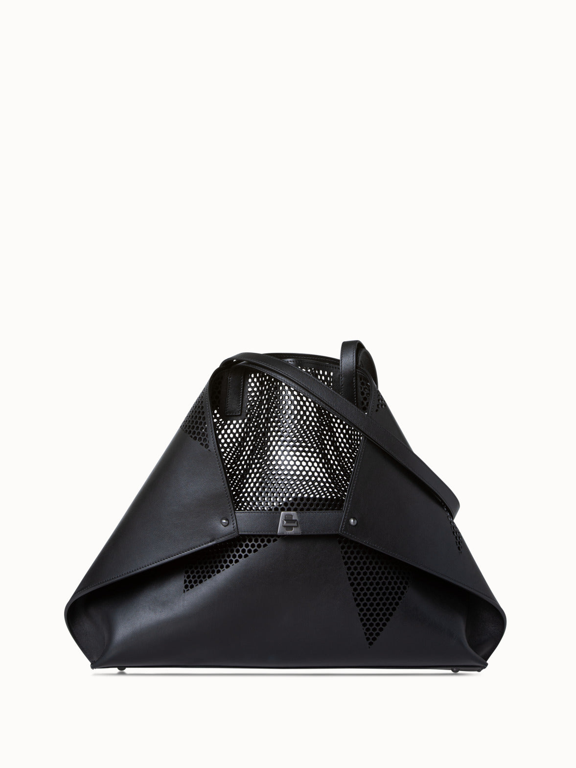 Medium Ai Shoulder Bag in Leather with Lasercut Kinderstern - black