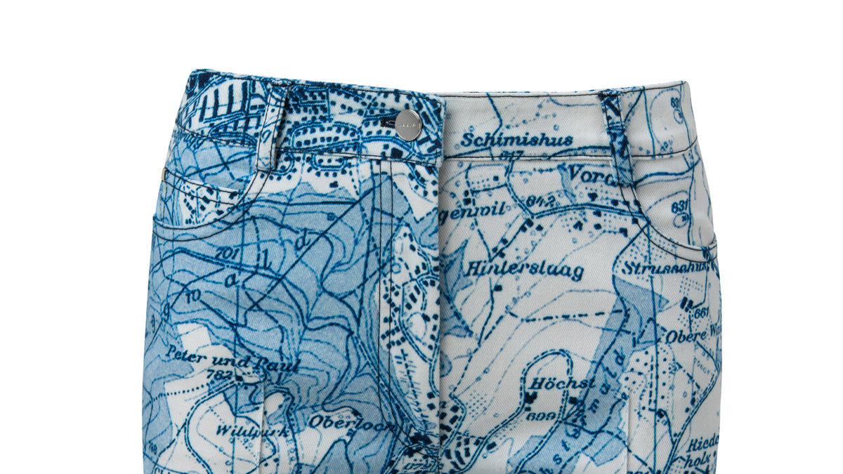St. Gallen Map Print Cotton Denim Pant - blue