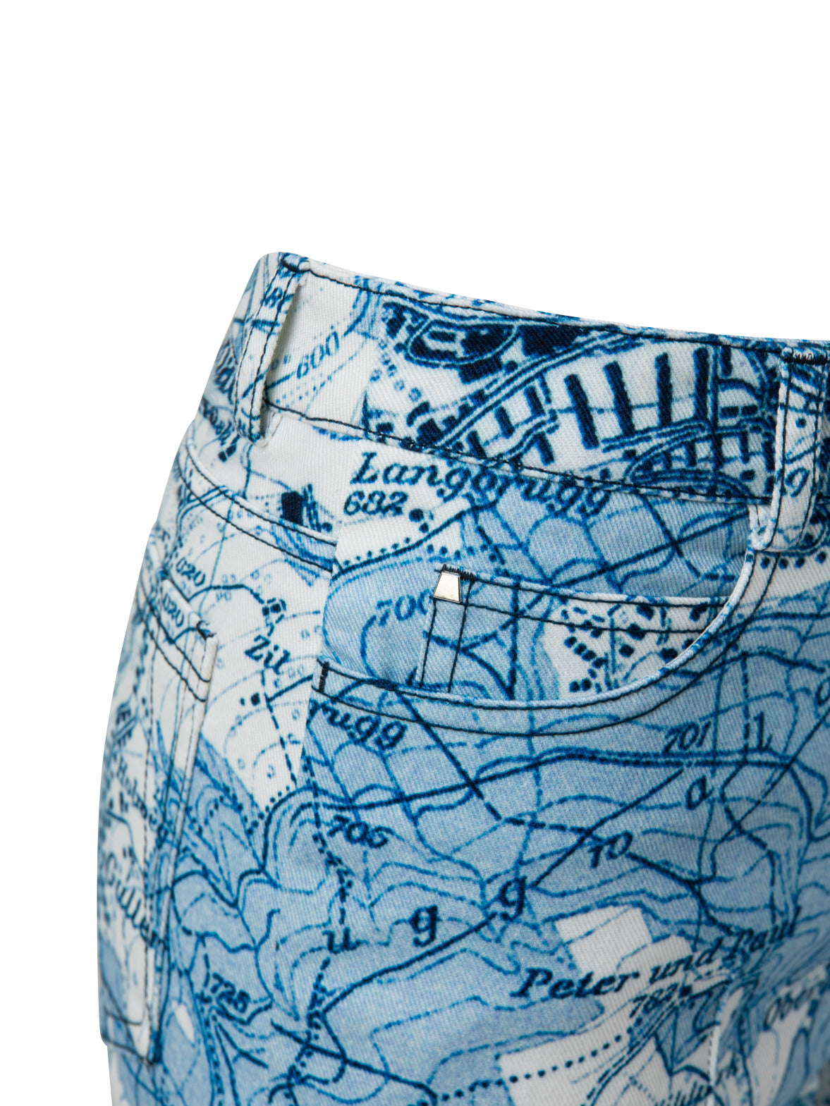 St. Gallen Map Print Cotton Denim Pant - blue