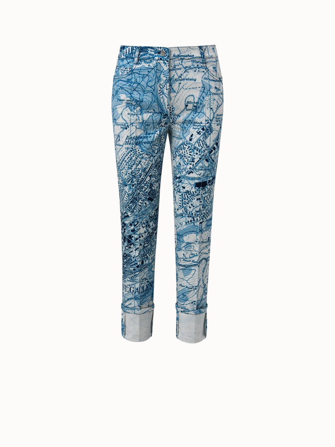 St. Gallen Map Print Cotton Denim Pant - blue