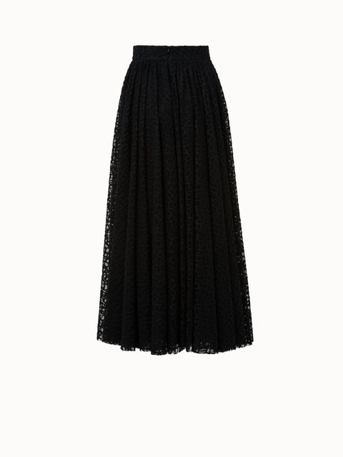 Tiled Roof Lace on Tulle Long Pleated Skirt