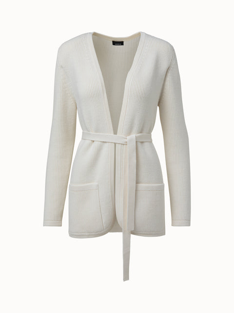 Wool Stretch Long Belted Cardigan